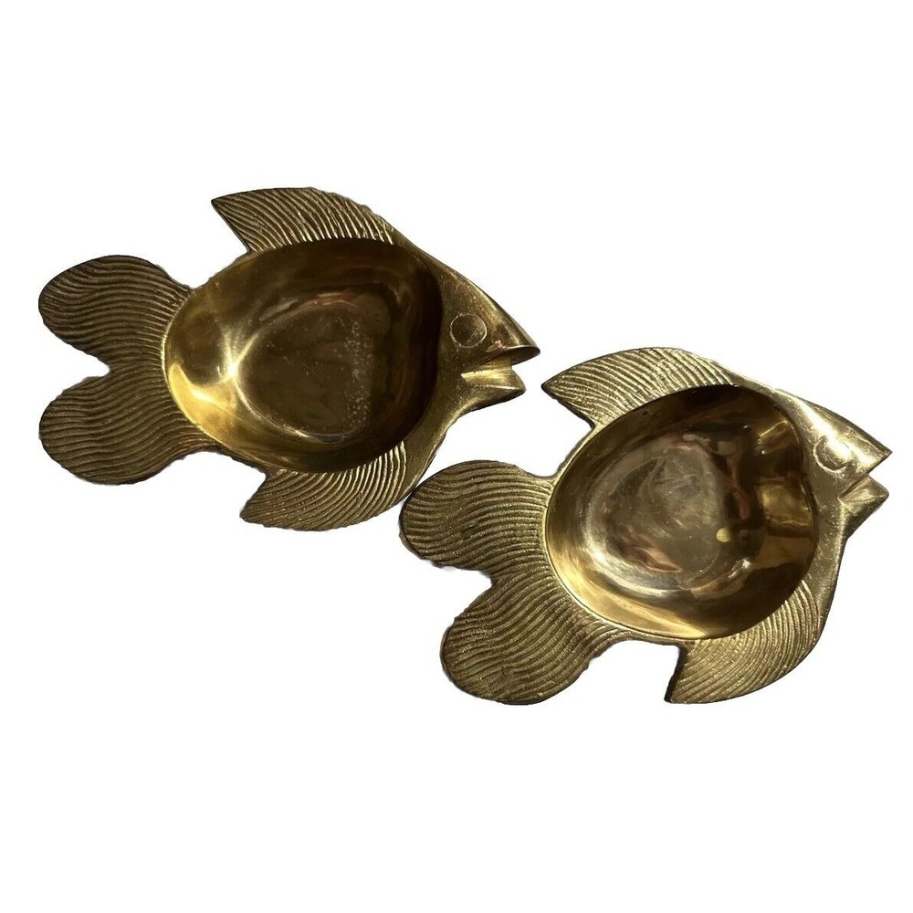 VTG Brass Fish‎ Ashtray Trinket Coin Dish MCM Tropical Art Deco
